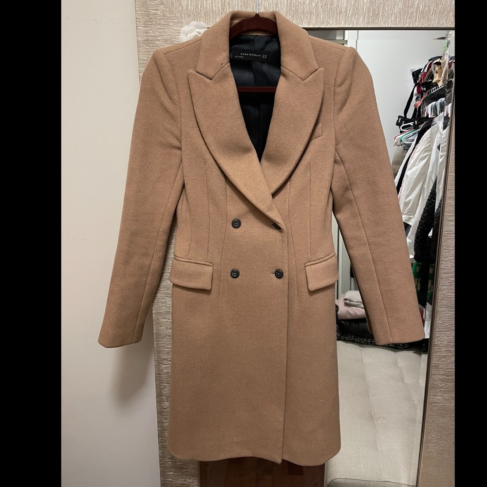 zara wool blend tan coat size XS